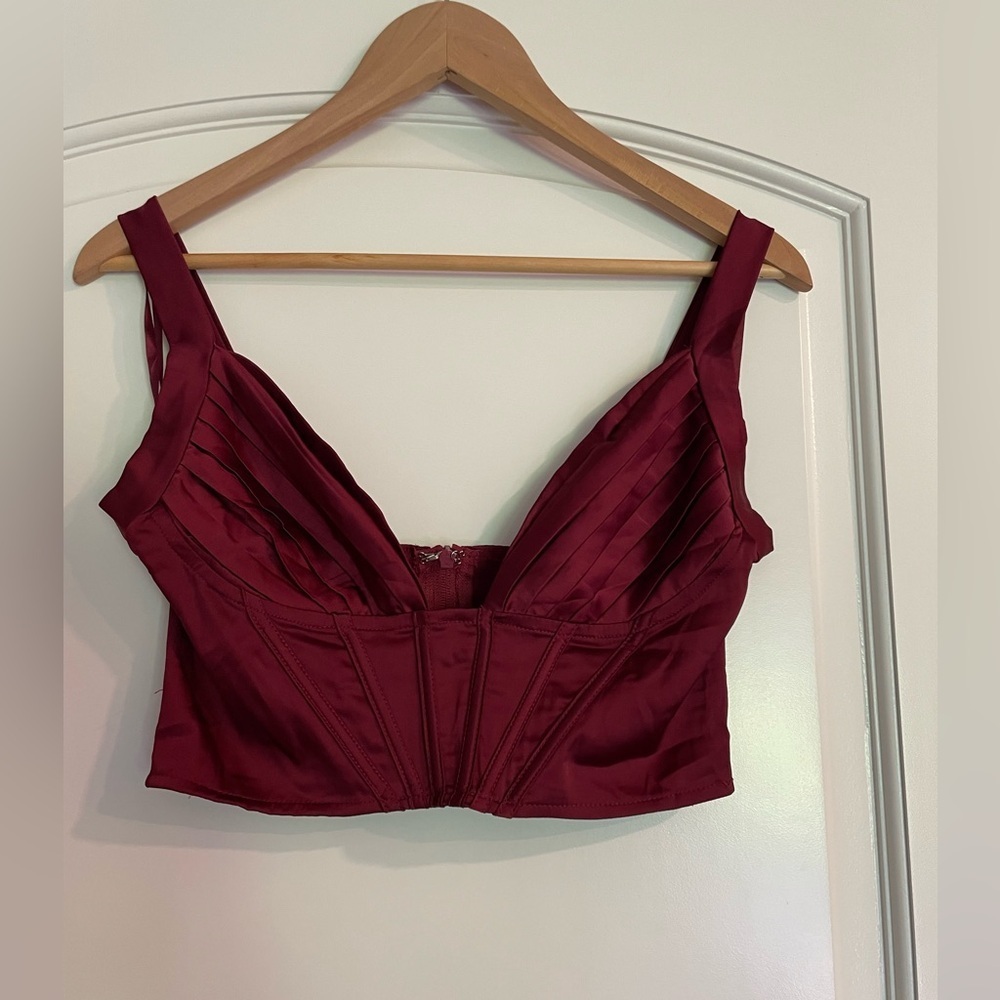 Windsor Burgundy Satin Corset Bra Top